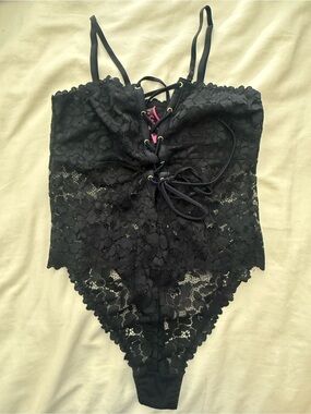 Lasenza Black Lace Lace-Up Bodysuit